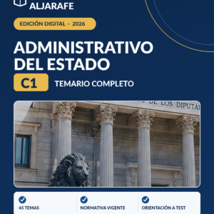 Portada de temario digital 2026, Administrativo del Estado C1, 45 temas, Centro de Formación Aljarafe